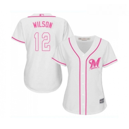 Womens Milwaukee Brewers 12 Alex Wilson Replica White Fashion Cool Base Baseball Jersey