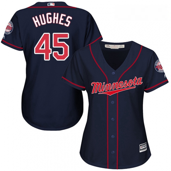 Womens Majestic Minnesota Twins 45 Phil Hughes Authentic Navy Blue Alternate Road Cool Base MLB Jers