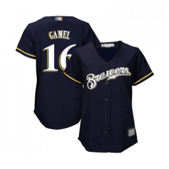 Womens Milwaukee Brewers 16 Ben Gamel Replica Navy Blue Alternate Cool Base Baseball Jersey