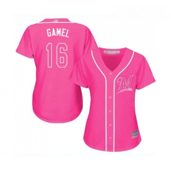 Womens Milwaukee Brewers 16 Ben Gamel Replica Pink Fashion Cool 