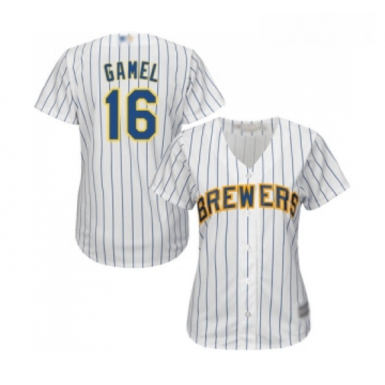 Womens Milwaukee Brewers 16 Ben Gamel Replica White Home Cool Base Baseball Jersey