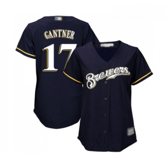 Womens Milwaukee Brewers 17 Jim Gantner Replica Navy Blue Alternate Cool Base Baseball Jersey