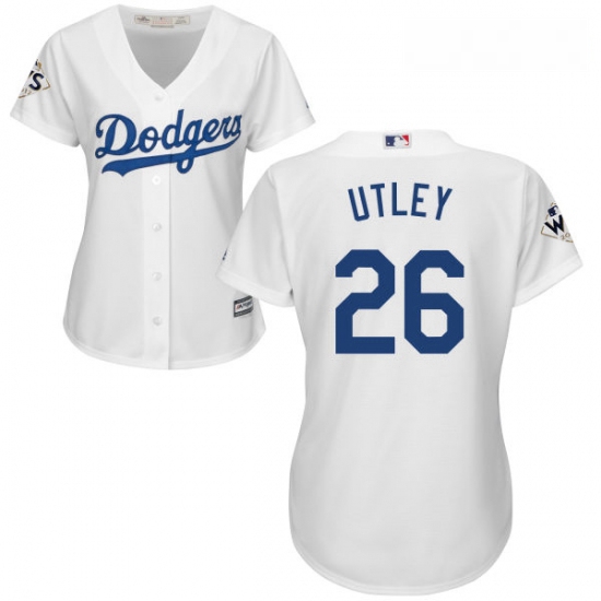 Womens Majestic Los Angeles Dodgers 26 Chase Utley Authentic White Home 2017 World Series Bound Cool