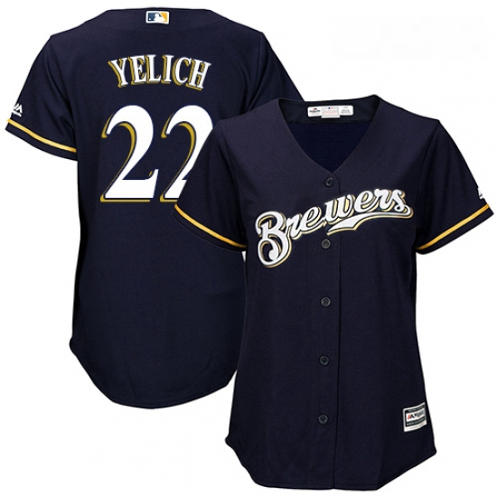 Womens Milwaukee Brewers 22 Christian Yelich Navy Blue Alternate Stitched MLB Jersey