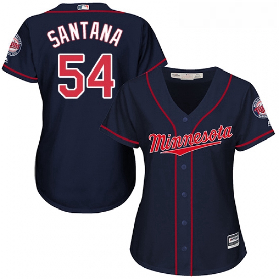 Womens Majestic Minnesota Twins 54 Ervin Santana Replica Navy Blue Alternate Road Cool Base MLB Jers