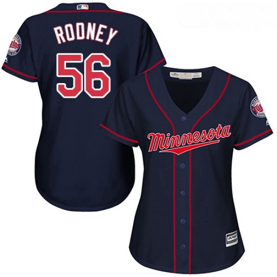 Womens Majestic Minnesota Twins 56 Fernando Rodney Authentic Navy Blue Alternate Road Cool Base MLB 