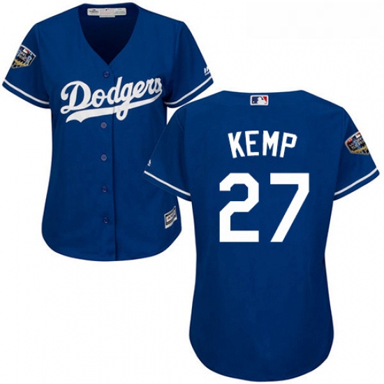 Womens Majestic Los Angeles Dodgers 27 Matt Kemp Authentic Royal Blue Alternate Cool Base 2018 World