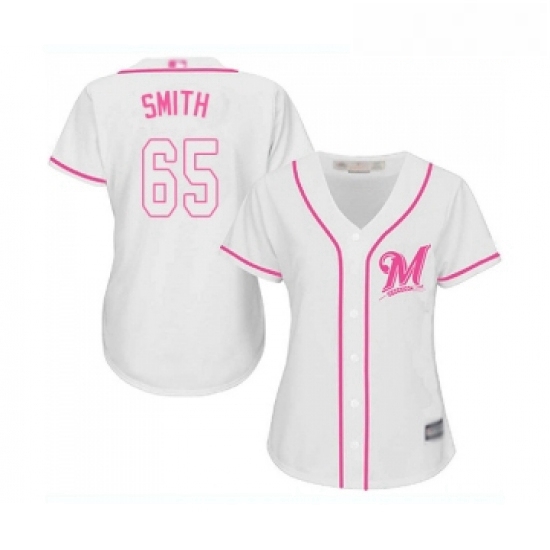 Womens Milwaukee Brewers 65 Burch Smith Replica White Fashion Cool Base Baseball Jersey