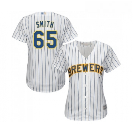 Womens Milwaukee Brewers 65 Burch Smith Replica White Home Cool Base Baseball Jersey