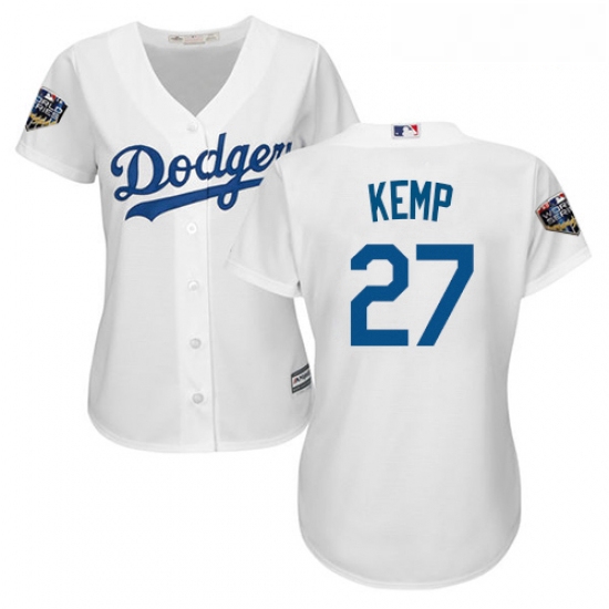 Womens Majestic Los Angeles Dodgers 27 Matt Kemp Authentic White Home Cool Base 2018 World Series ML