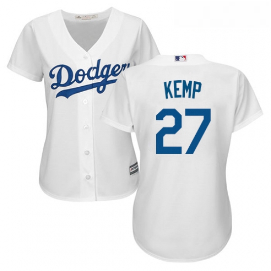 Womens Majestic Los Angeles Dodgers 27 Matt Kemp Authentic White Home Cool Base MLB Jersey