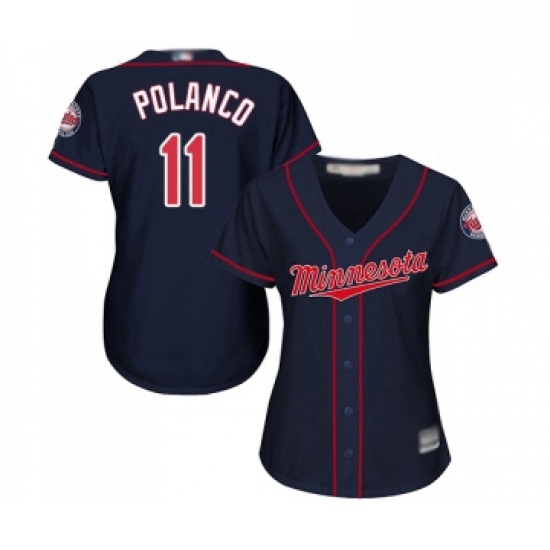 Womens Minnesota Twins 11 Jorge Polanco Replica Navy Blue Alternate Road Cool Base Baseball Jersey