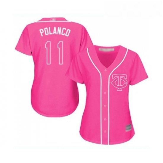 Womens Minnesota Twins 11 Jorge Polanco Replica Pink Fashion Coo