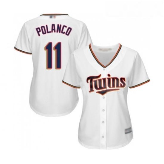 Womens Minnesota Twins 11 Jorge Polanco Replica White Home Cool Base Baseball Jersey