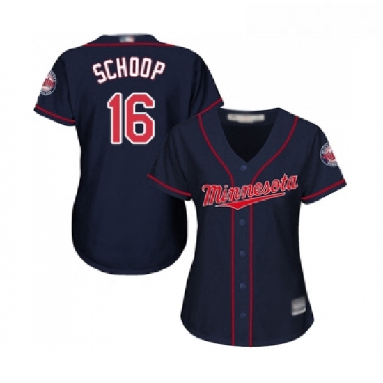 Womens Minnesota Twins 16 Jonathan Schoop Replica Navy Blue Alternate Road Cool Base Baseball Jersey