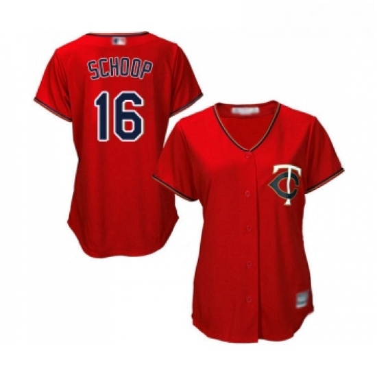 Womens Minnesota Twins 16 Jonathan Schoop Replica Scarlet Alternate Cool Base Baseball Jersey