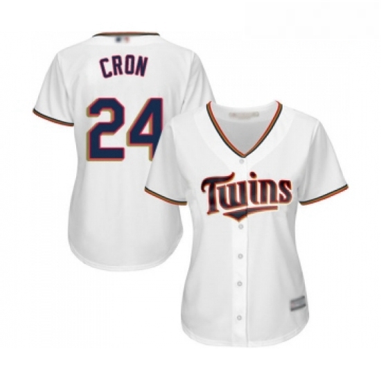 Womens Minnesota Twins 24 C J Cron Replica White Home Cool Base Baseball Jersey