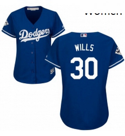 Womens Majestic Los Angeles Dodgers 30 Maury Wills Authentic Royal Blue Alternate 2017 World Series 