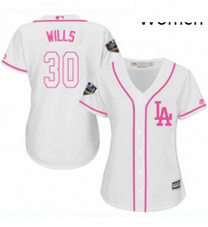 Womens Majestic Los Angeles Dodgers 30 Maury Wills Authentic White Fashion Cool Base 2018 World Seri