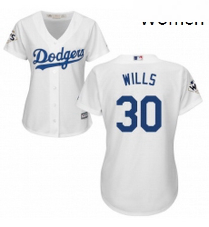 Womens Majestic Los Angeles Dodgers 30 Maury Wills Authentic White Home 2017 World Series Bound Cool