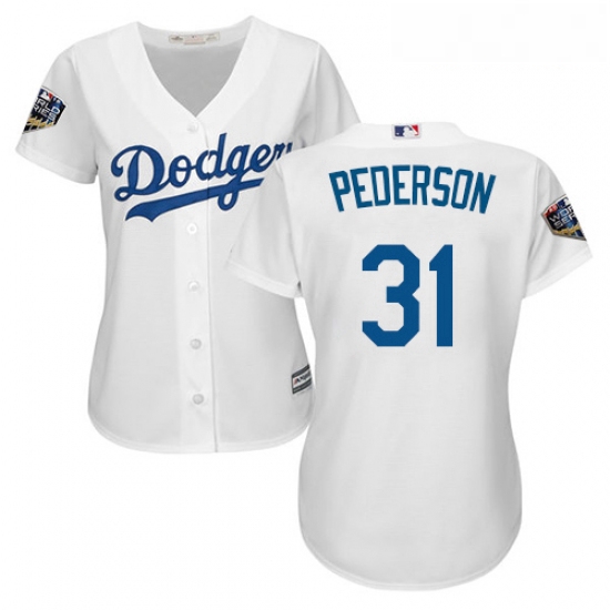 Womens Majestic Los Angeles Dodgers 31 Joc Pederson Authentic White Home Cool Base 2018 World Series