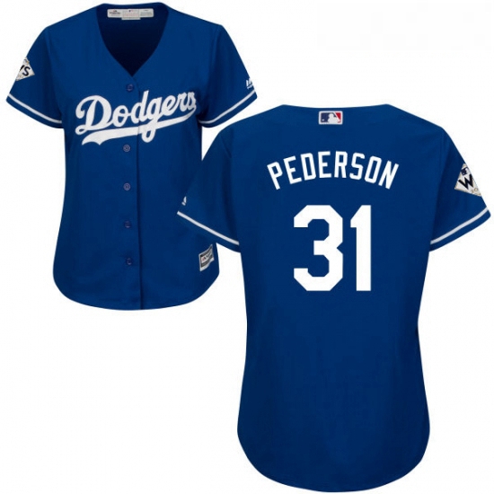 Womens Majestic Los Angeles Dodgers 31 Joc Pederson Replica Royal Blue Alternate 2017 World Series B