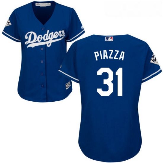 Womens Majestic Los Angeles Dodgers 31 Mike Piazza Authentic Royal Blue Alternate 2017 World Series 