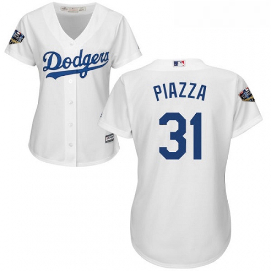 Womens Majestic Los Angeles Dodgers 31 Mike Piazza Authentic White Home Cool Base 2018 World Series 