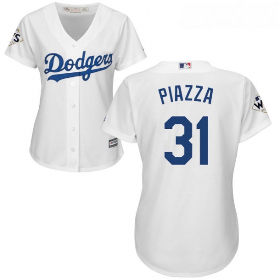 Womens Majestic Los Angeles Dodgers 31 Mike Piazza Replica White Home 2017 World Series Bound Cool B