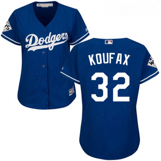 Womens Majestic Los Angeles Dodgers 32 Sandy Koufax Authentic Royal Blue Alternate 2017 World Series