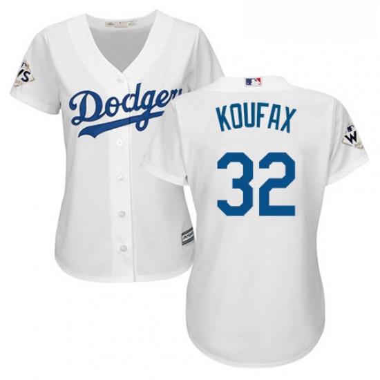 Womens Majestic Los Angeles Dodgers 32 Sandy Koufax Authentic White Home 2017 World Series Bound Coo