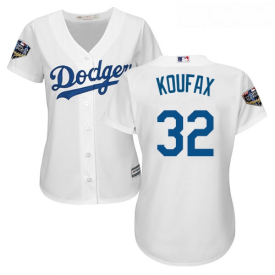 Womens Majestic Los Angeles Dodgers 32 Sandy Koufax Authentic White Home Cool Base 2018 World Series