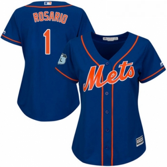 Womens Majestic New York Mets 1 Amed Rosario Authentic Royal Blue Alternate Home Cool Base MLB Jerse