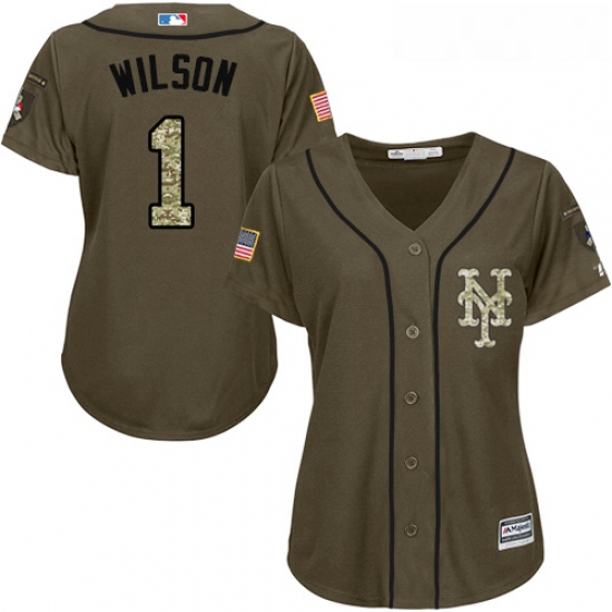 Womens Majestic New York Mets 1 Mookie Wilson Authentic Green Salute to Service MLB Jersey