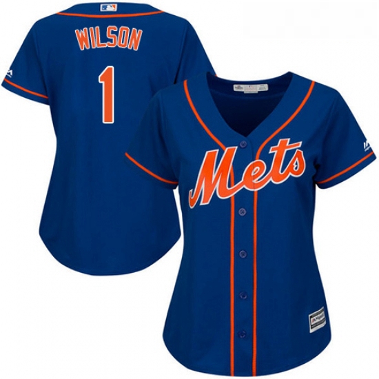 Womens Majestic New York Mets 1 Mookie Wilson Authentic Royal Blue Alternate Home Cool Base MLB Jers