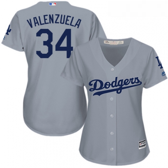 Womens Majestic Los Angeles Dodgers 34 Fernando Valenzuela Authentic Grey Road Cool Base MLB Jersey