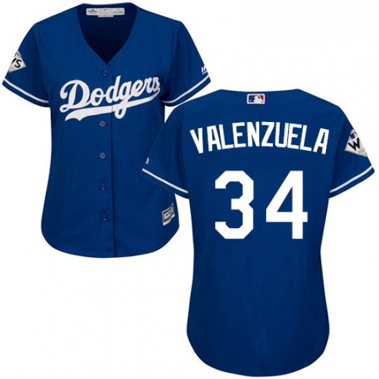 Womens Majestic Los Angeles Dodgers 34 Fernando Valenzuela Authentic Royal Blue Alternate 2017 World