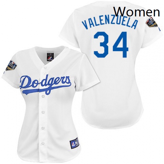 Womens Majestic Los Angeles Dodgers 34 Fernando Valenzuela Authentic White 2018 World Series MLB Jer