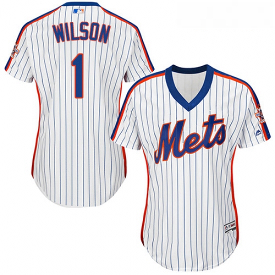 Womens Majestic New York Mets 1 Mookie Wilson Replica White Alternate Cool Base MLB Jersey