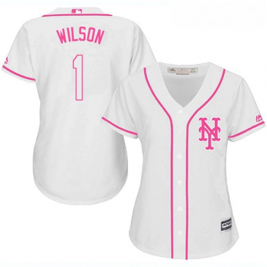 Womens Majestic New York Mets 1 Mookie Wilson Replica White Fashion Cool Base MLB Jersey