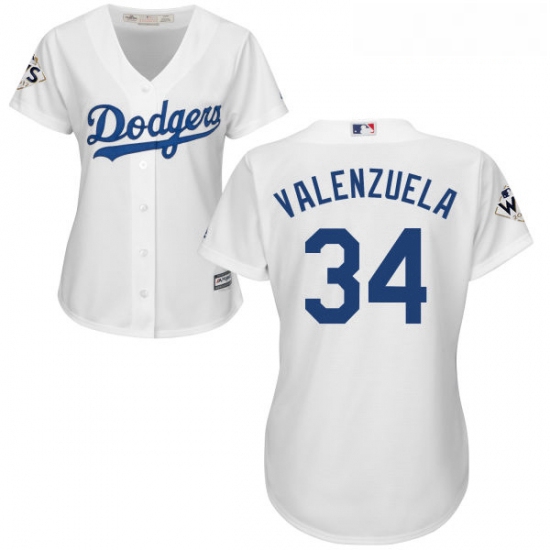 Womens Majestic Los Angeles Dodgers 34 Fernando Valenzuela Authentic White Home 2017 World Series Bo