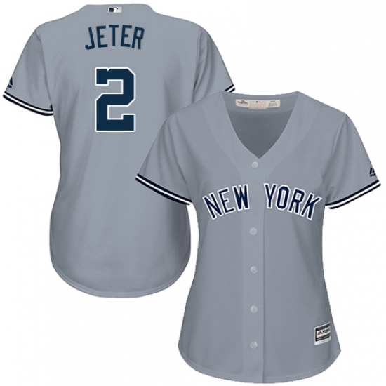 Womens Majestic New York Yankees 2 Derek Jeter Replica Grey Road MLB Jersey