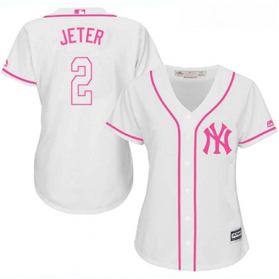 Womens Majestic New York Yankees 2 Derek Jeter Replica White Fas
