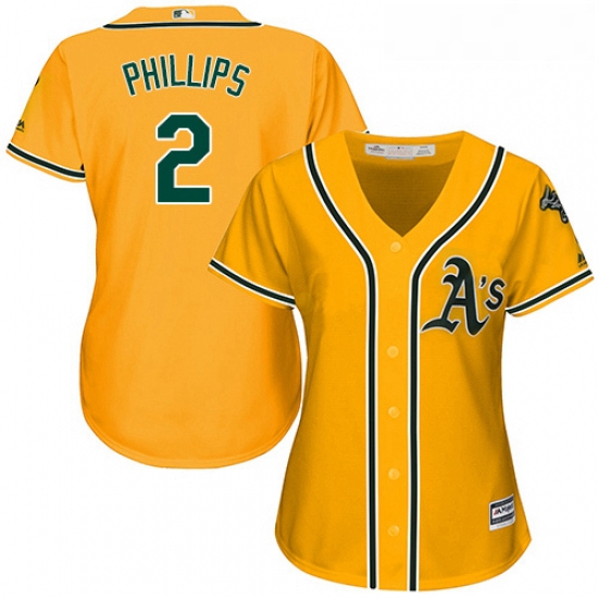 Womens Majestic Oakland Athletics 2 Tony Phillips Authentic Gold