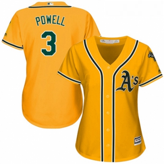 Womens Majestic Oakland Athletics 3 Boog Powell Replica Gold Alternate 2 Cool Base MLB Jersey