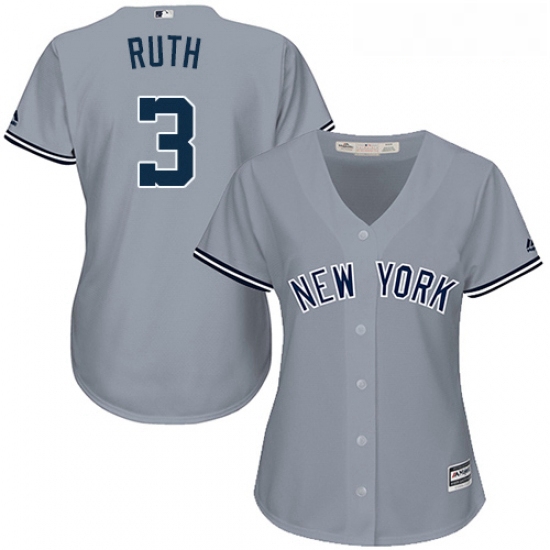 Womens Majestic New York Yankees 3 Babe Ruth Replica Grey Road MLB Jersey