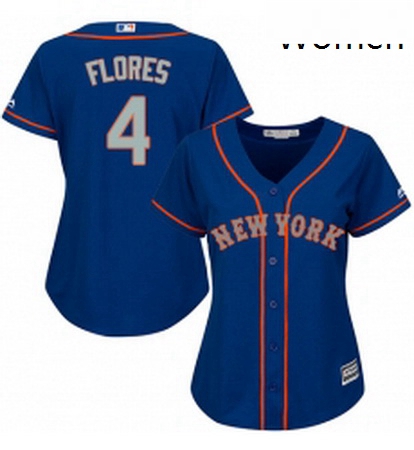 Womens Majestic New York Mets 4 Wilmer Flores Authentic Royal Blue Alternate Road Cool Base MLB Jers