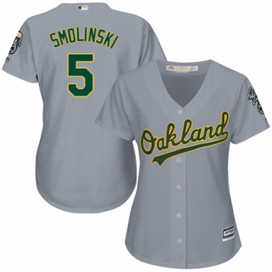 Womens Majestic Oakland Athletics 5 Jake Smolinski Authentic Grey Road Cool Base MLB Jersey