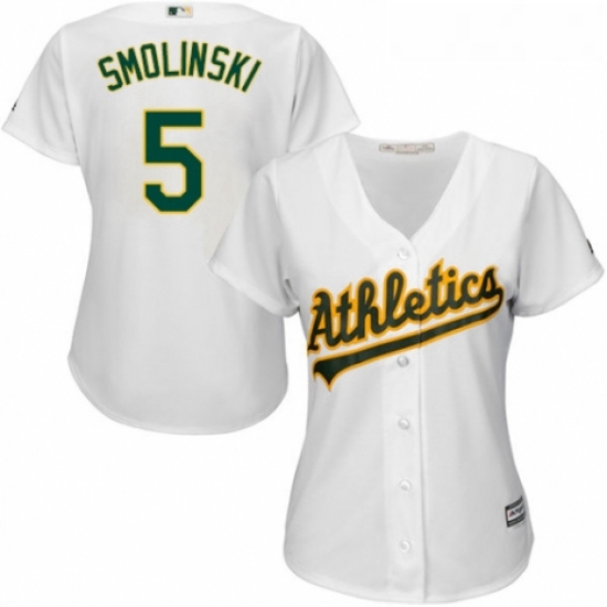 Womens Majestic Oakland Athletics 5 Jake Smolinski Authentic White Home Cool Base MLB Jersey