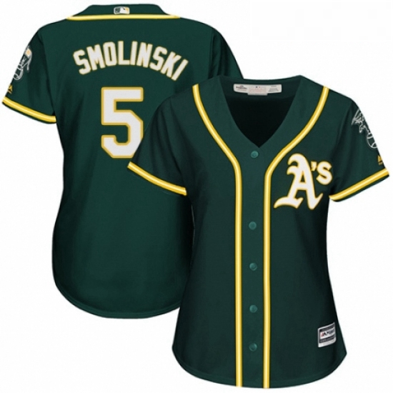 Womens Majestic Oakland Athletics 5 Jake Smolinski Replica Green Alternate 1 Cool Base MLB Jersey